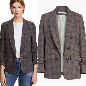Veronica Beard Beacon Blazer Jacket Plaid Faux Double Breasted Blue Red‎ Size 2